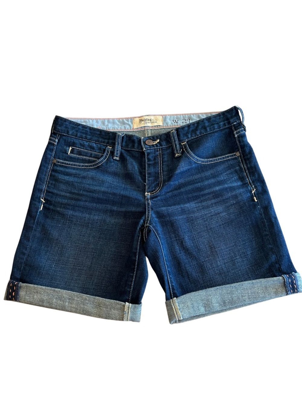 Anthropologie HOLDING HORSES mid rise Dark wash Denim Boy Short 29” waist